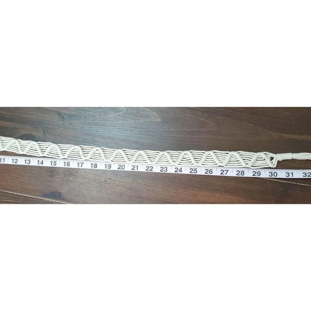 Vintage Macrame Belt Cream Cotton Ties Beads Fringe 30-32